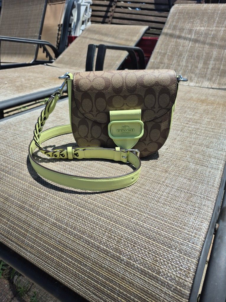 Green And Brown Crossbody Coach Bag.