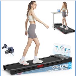 Walking Pad Treadmill with 12% 9-Level Auto Incline, 450 lbs Capacity RGB LED Screen, Bluetooth Speaker Under Desk Treadmill, Compact Treadmills for H