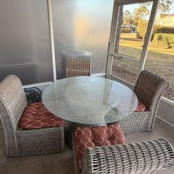 4-Piece Wicker Patio Dining Set w/ Glass Table – Good Condition