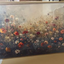 Vintage Framed Wall Art Decor Rustic Wildflower Field Pictures Wall Decor Colorful Daisy Flower Paintings Botanical Canvas Art 24”.  36”. 