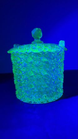 Green Depression Glass Covered Candy Jar