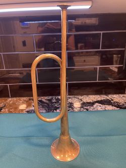Vintage Brass Bugle Horn With Flared Bell 