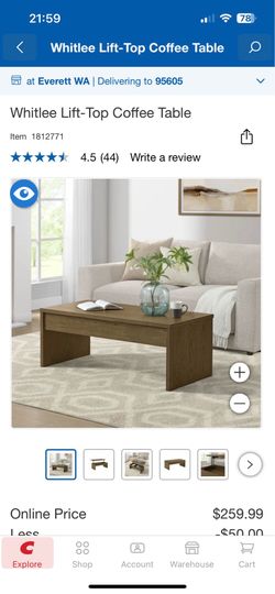 Very nice Whitlee Lift-Top Coffee Table – Brown (New/Open Box) – $260 Retail