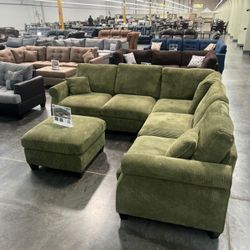 Beautiful Sage Green Sectional Sofa With Ottoman ✅$490 No Tax