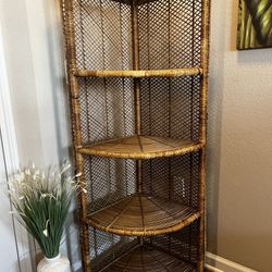 Wicker Vintage Cane Corner Shelf 