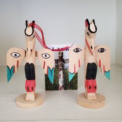 Vintage Alaska Black Diamond Totem Pole Raven Ornament And Free Standing.