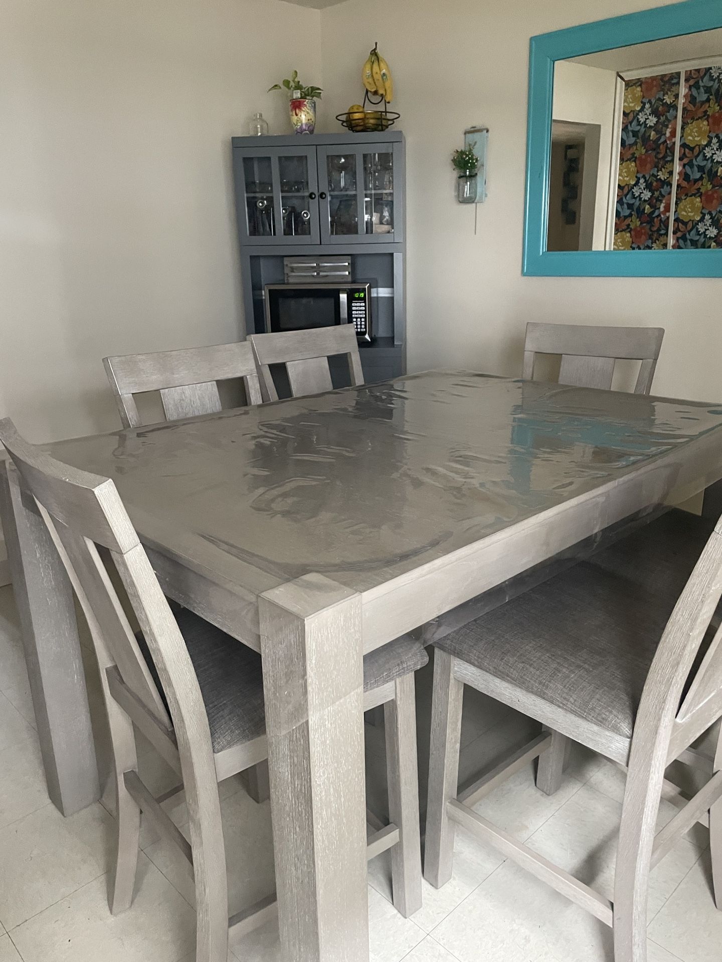 6 Chair Bar Height Gray Sturdy Dining Set