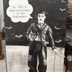 CHARLIE CHAPLIN ORIGINAL ART PAINTING ON CANVAS.  Great Gift FOR MBA, CPA, ECONOMIST, STOCKBROKER, FINANCIAL ADVISOR, BANKER, STOCK INVESTOR!