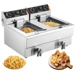 VEVOR Commercial Electric Deep Fryer Countertop Deep Fryer with Dual Tanks 3000W