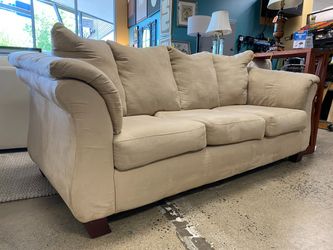 KLAUSSNER Tan Suede Flare Arm Sofa