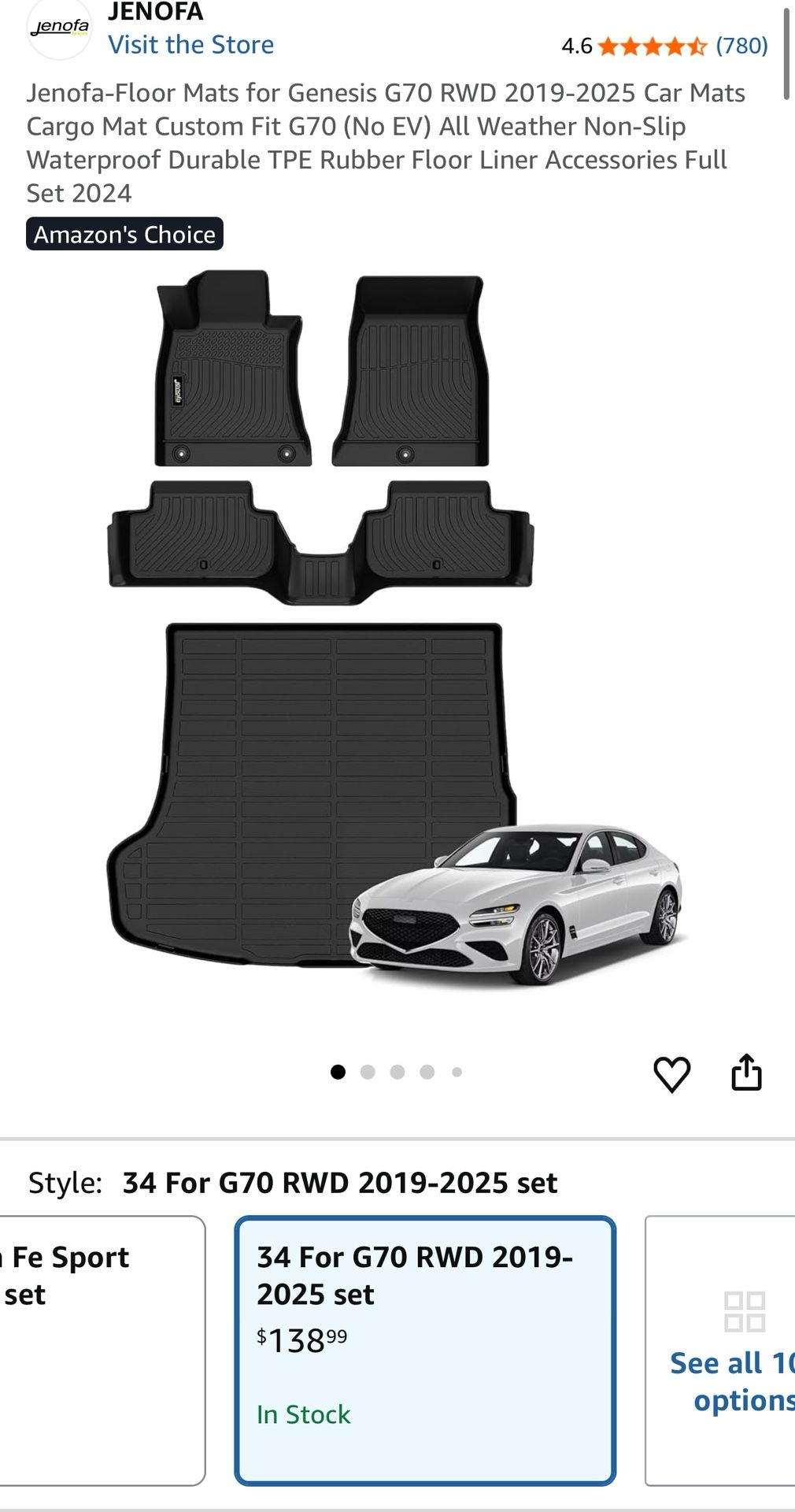 NEW / NUEVO! Genesis G70 RWD 2019-2025 TPE Car Mats Cargo Mat Custom Fit G70 (No EV)