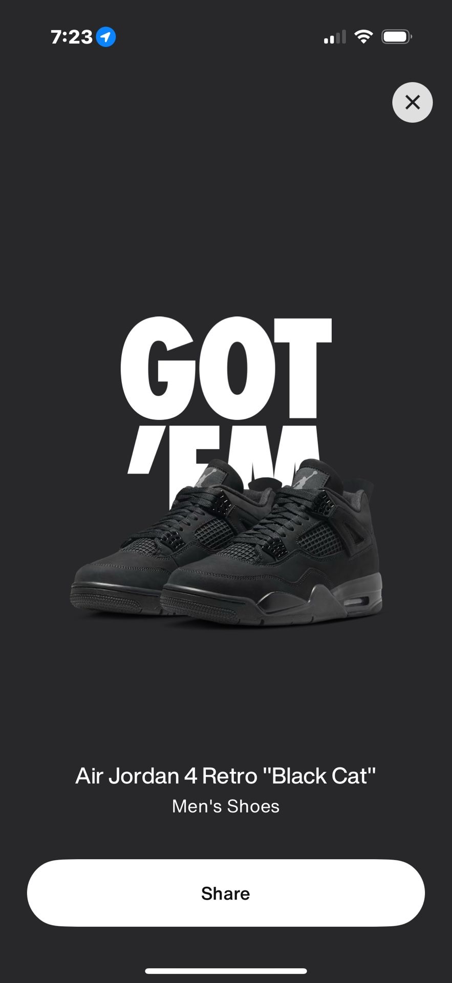 Black cat 4s size 10