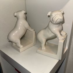 White Ceramic Bulldog Pug Bookends
