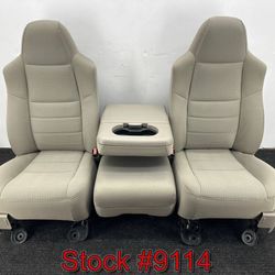 Front Bucket Bench Console Seat For 2008 Through 2010 Ford F250 F350 Super Duty Gray Cloth Seats Stock #9114
