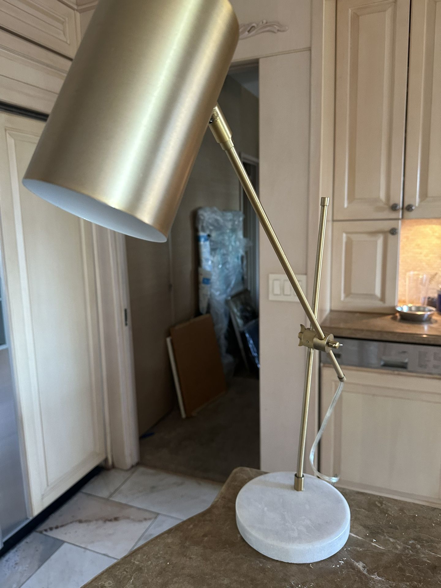 Desk Or Sofa Lamp Marble Base Brushed Gold Adjustable Height