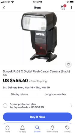 NEW in Box- Sunpak PZ58X Hot Shoe External Manual or TTL Camera Flash Unit CANON