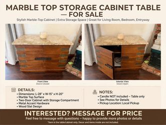 Marble Top Wood Storage Cabinet Table