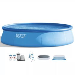 Intex 18Ft x 48In Inflatable Round Outdoor Above Ground Swimming Pool Set