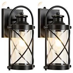 Dusk to Dawn Outdoor Wall Lights Fixtures, Waterproof Exterior Lighting Fixtures with Photocell Sensor,Vintage Black-Bronze Metal Cage Lantern Outside