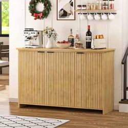 47.4 in. W Bamboo Sideboard Buffet, Dining Table, Accent Storage Cabinet with Fluted Doors, Yellow.  retail price $210 our price $110    VEIKOUS Model