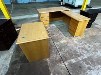 Solid wood L- desk with 2 drawer lateral filling cabinet
