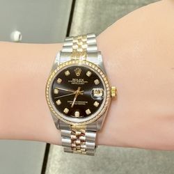 Rolex Pre Owned Ladies 31mm DateJust Black Diamond Dial 