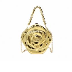 Acrylic Flower Clutch Purse for Women - Gold Silver Metallic Evening Bag, Wedding Party Prom Handbag Shoulder Bag