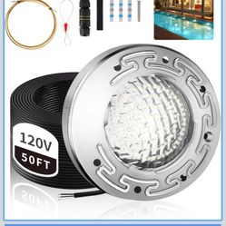 6 Inch LED Underwater Spa Light for Inground Pool, 50FT AC120V 6000K White Led Pool Light with Junction Box & Threader, for Pentair & Hayward Wet Nich