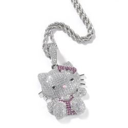 Hello Kitty Pendant Paved Out Pink Cubic Zirconia