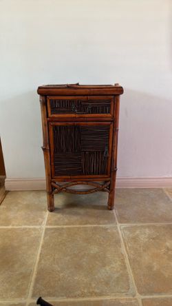 Vintage bamboo rattan mcm small cabinet
