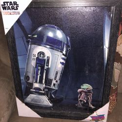 NEW R2-D2 And Baby Yoda Framed Picture