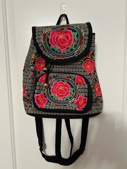 Flower Embroidered Backpack