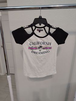 Just 2 cute, white and black, off of shoulders shirt, girls, size 14/16