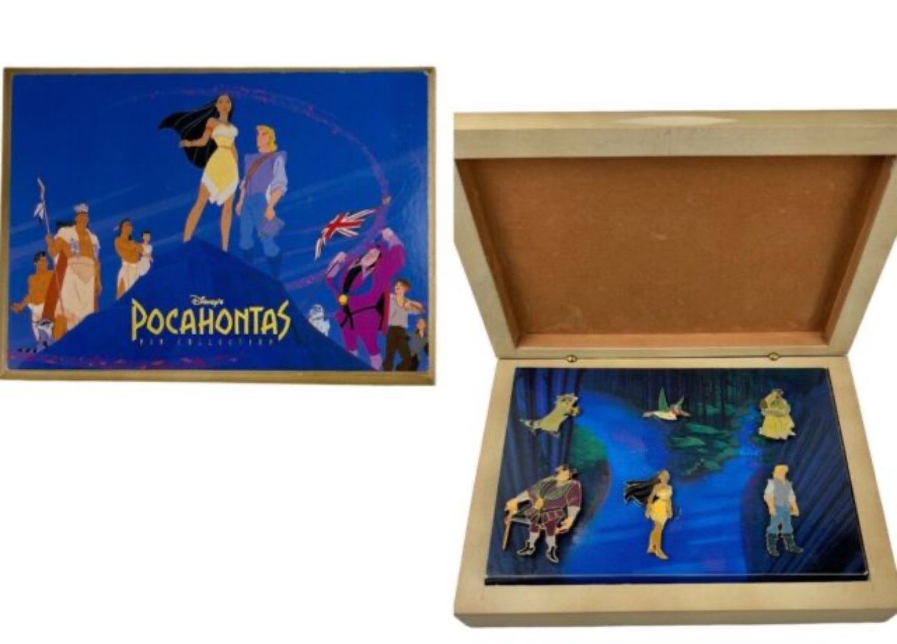 Disney Vintage Pocahontas Commemorative Pin Set Wooden Box 