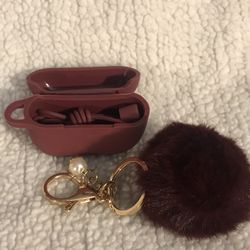 AirPod Case w/ secure cord & Keychain Pom Pom 