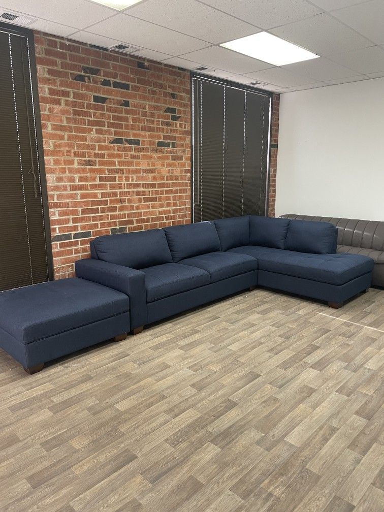 Blue Fabric Sectional Sofa Couch with Ottoman for Sale in Wheeling, IL