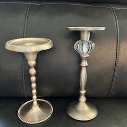 Antique Store Purchase, These Two "Silver" Candle Holders Display A Taper Candle OR A  Pillar Candle! Either Wax Or Flameless!! 