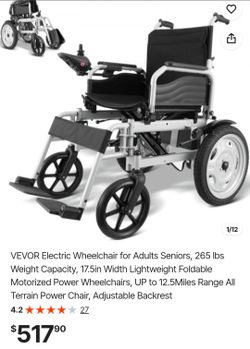 VEVOR Electric Wheelchair for Adults, 265lbs Capacity, Foldable & Lightweight Motorized Wheelchair, 13-Mile Long Travel Range, All-Terrain Powered Cha