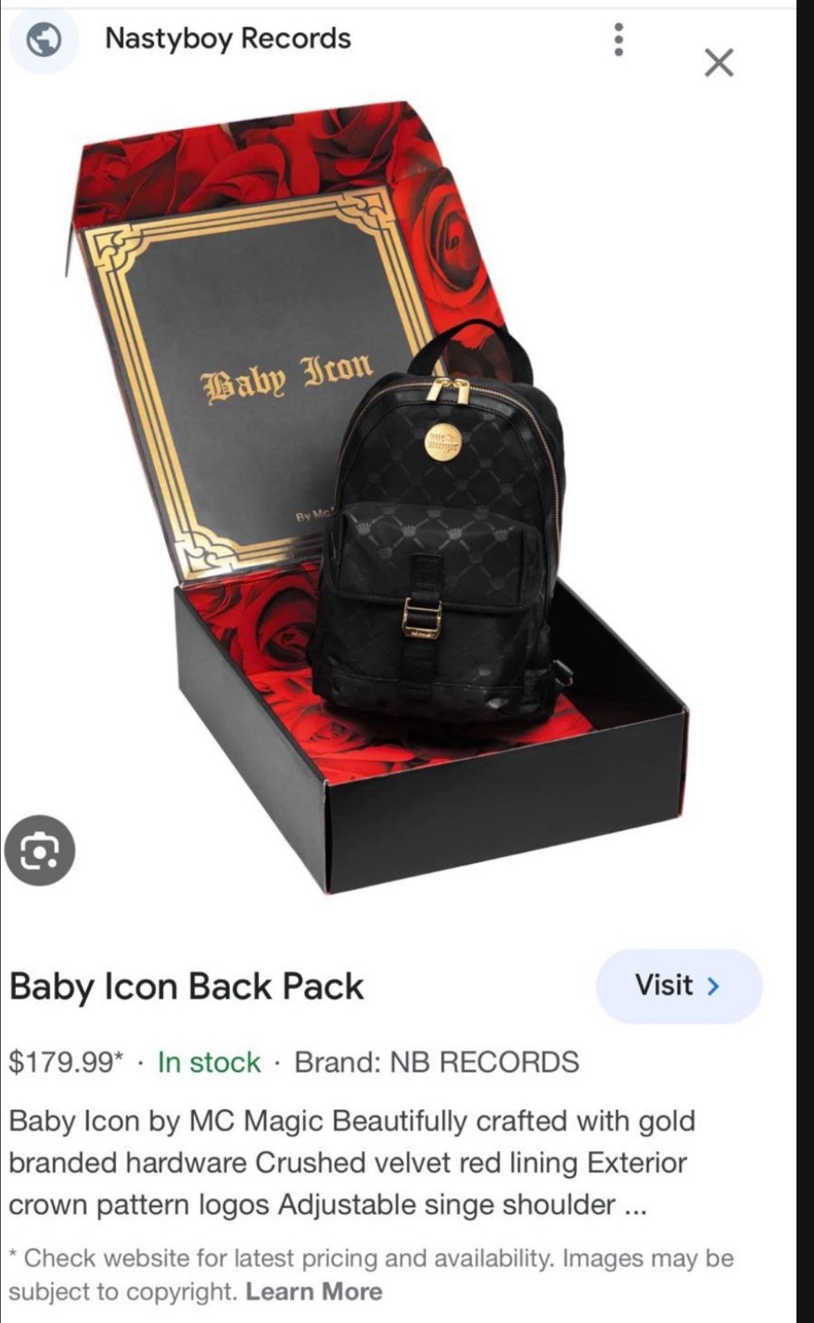 Used Original Baby Icon NB RECORDS by MC Magic Black Backpack Bag