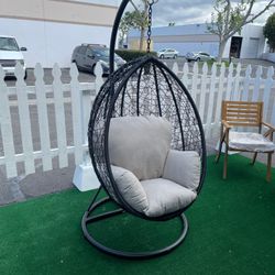 Simona Beige & Black Patio Swing Chair w/ Stand
