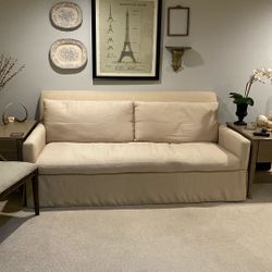 Comfy Linen Sofa With Down-Filled Back Cushions