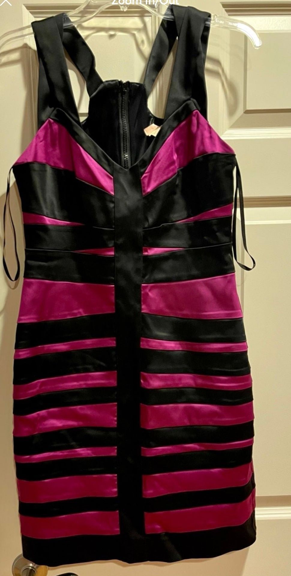 NWT Issue New York Black/Fuchsia Zip Bodycon Bandage Style Dress Fully Lined, 12