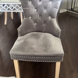 Set Of 6 - Gray Velvet Tufted Upholstered Dining Chairs