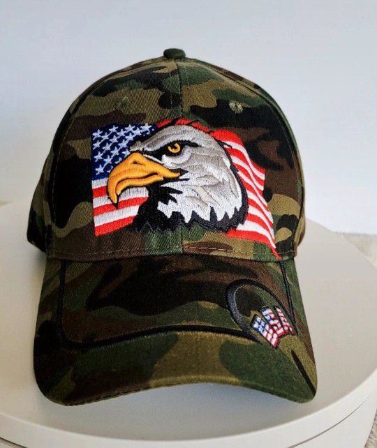 Military Camouflage Cap USA Patriotic American Flag and Bald Eagle Patch Hat New