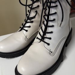 COACH Lorimer Women’s 8.5 Leather Combat Boot White Lace Up Ankle Bootie Shoes