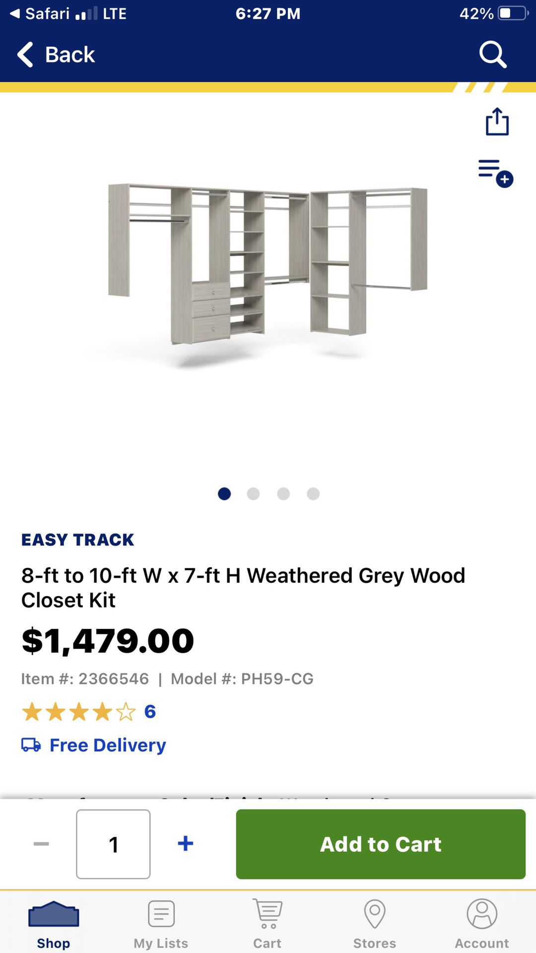 Easy Track Grey Wood Closet Kit Organizer Drawers Shelves Poles 