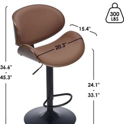 Swivel Counter Height Bar Stools Set of 2, Adjustable Faux Leather Upholstered Barstools