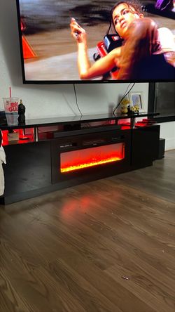 Black TV Stand with Electric Fireplace