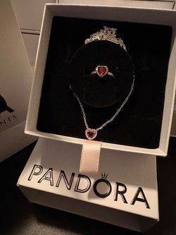 Pandora Red Heart Necklace and Ring Set