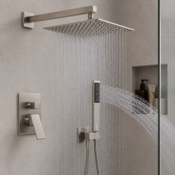 Rainfall Shower with Valve and Hand Sprayer Brush Nickel